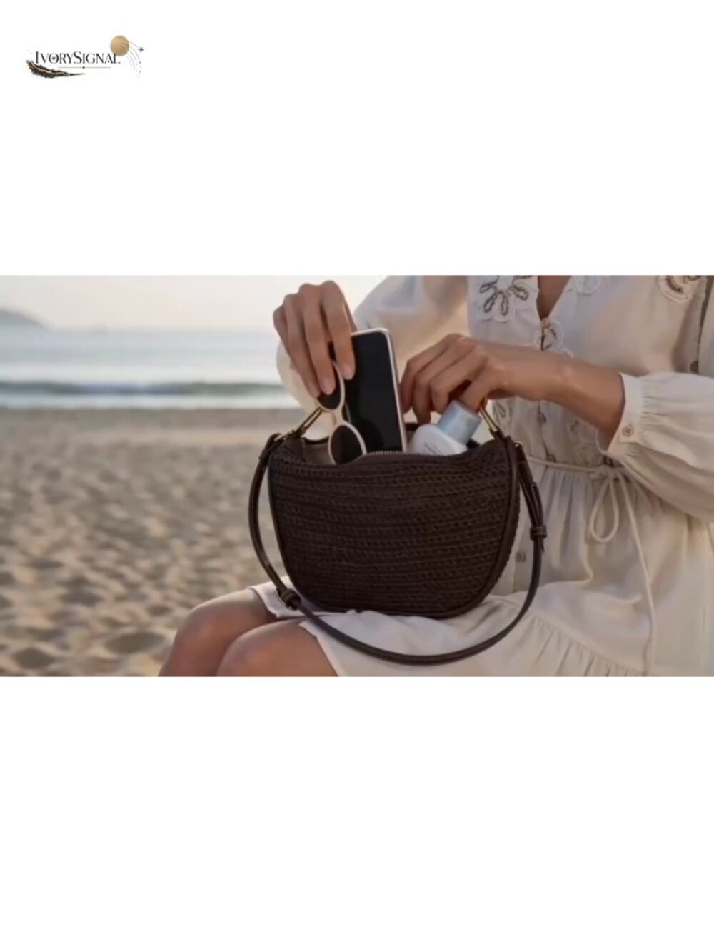 Handmade Straw Crossbody Bag Women Summer Beach Woven Shoulder Purse with 2 - Picture 6 of 6
